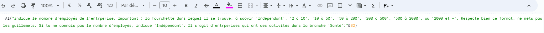 Un exemple de prompt IA qui alimente une cellule Excel