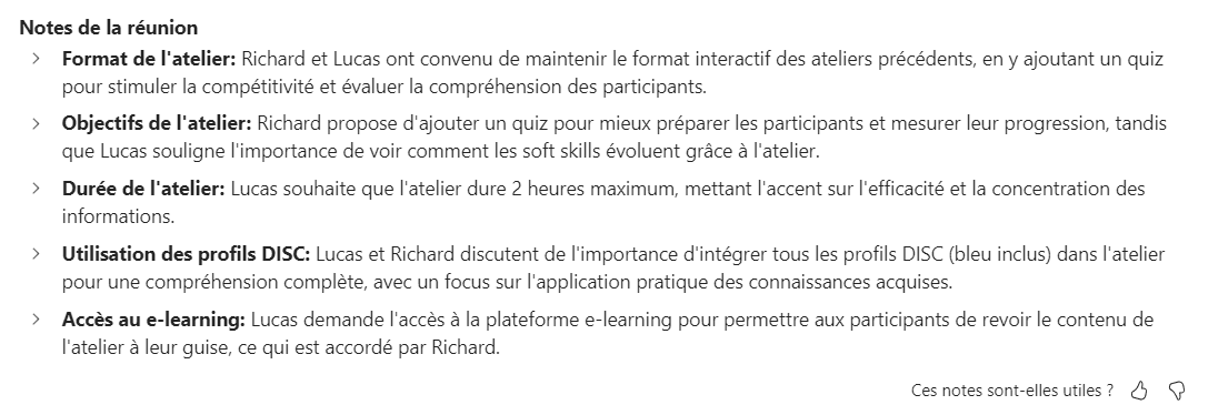 Exemple de visio Teams résumée par Microsoft Copilot