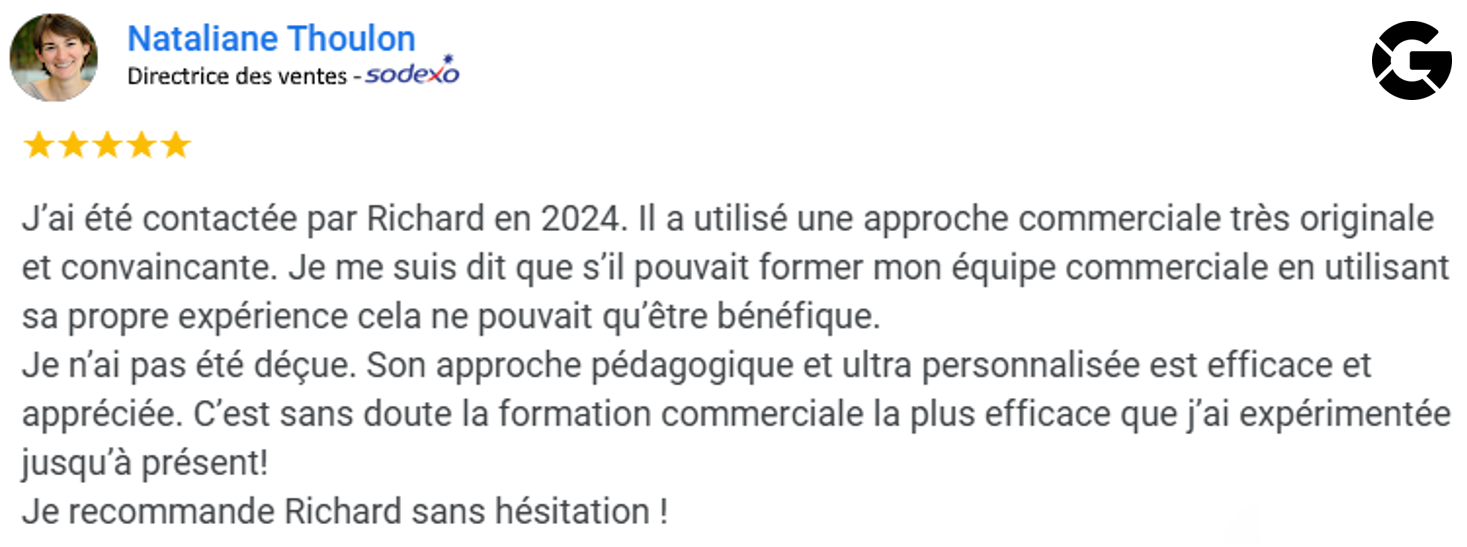 Avis client vérifié sur les formations commerciales - référence client Sodexo